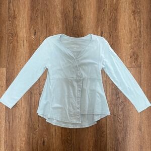 Soft Surroundings Faux Wrap Top Womens Petite XS Blue Long Sleeve Blouse Cotton